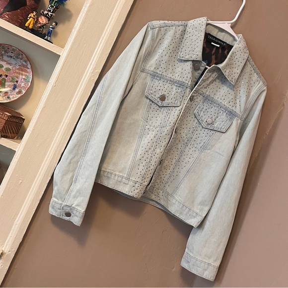 ๐ท๏ธ๐๐ light blue denim crystal button up denim jacket with design lining - Picture 11 of 17
